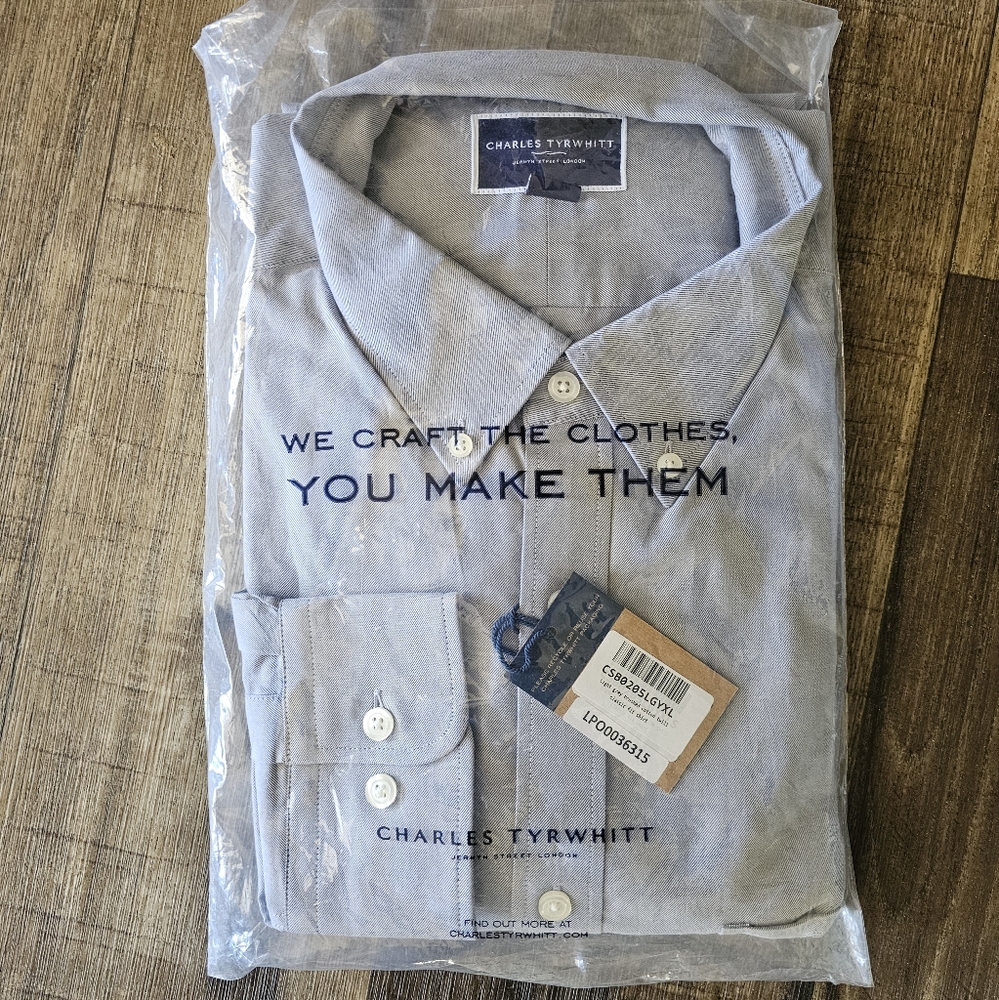 Charles Tyrwhitt - classic fit, extra large, light grey brushed cotton twill LS